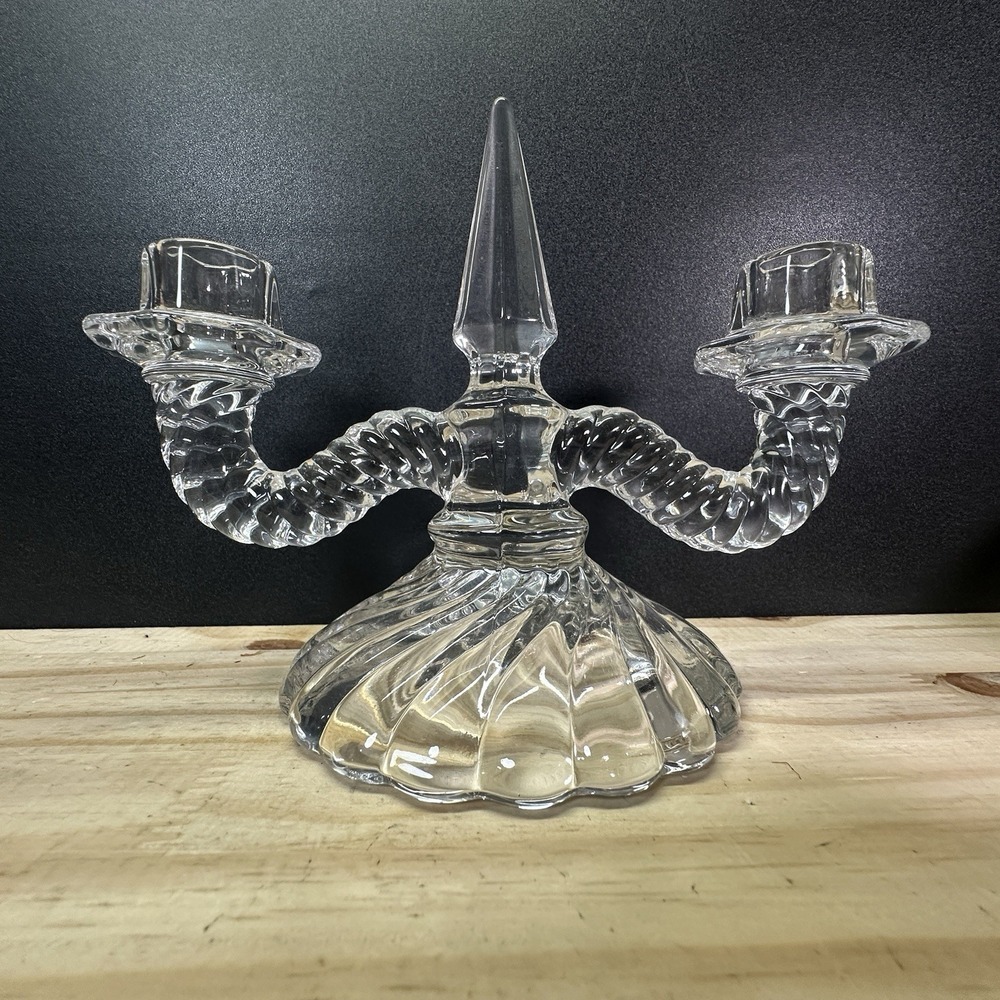 Double Candlesticks Fostoria Colony 6½"Tall w/ Center Sphere 8½" Wide - Set of 2